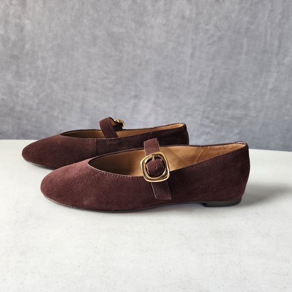 Madewell Mary Jane Flats Womens Size 7 Remy Brown Suede Leather Buckle Shoes - Picture 4 of 11